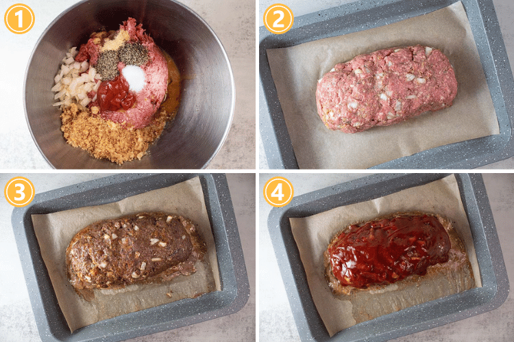 overhead view of how to make a easy homemade glazed meatloaf