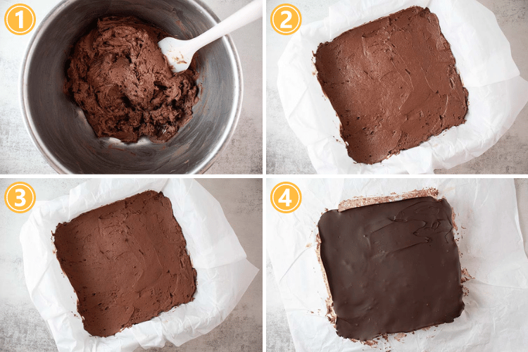 overhead view of process for how to make quick and easy chocoalte dessert recipe