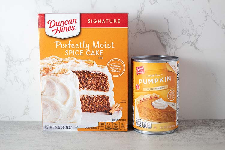 sideview of the 2 ingredients for this easy pumpkin muffin recipe