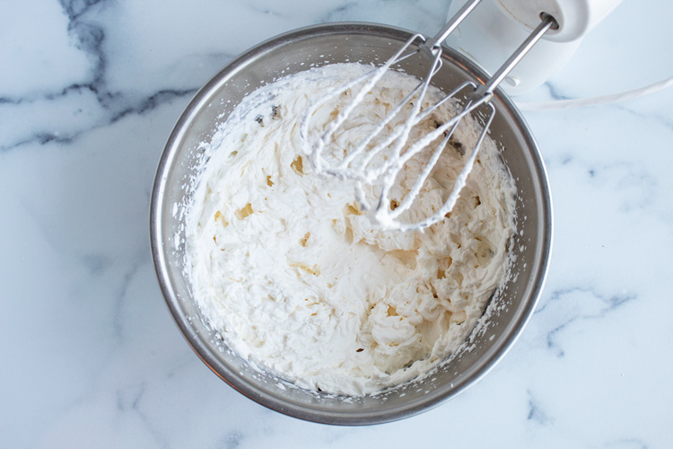 overhead view of finished whipped cream after mixing