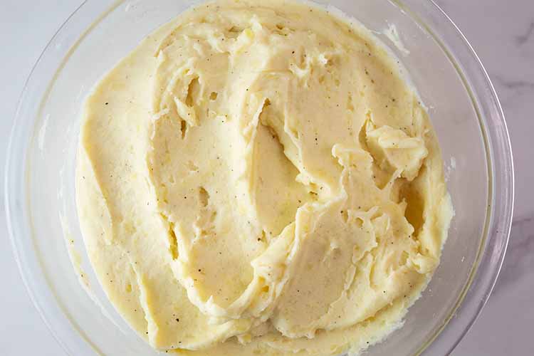 overhead view of the creamy mashed potatoes