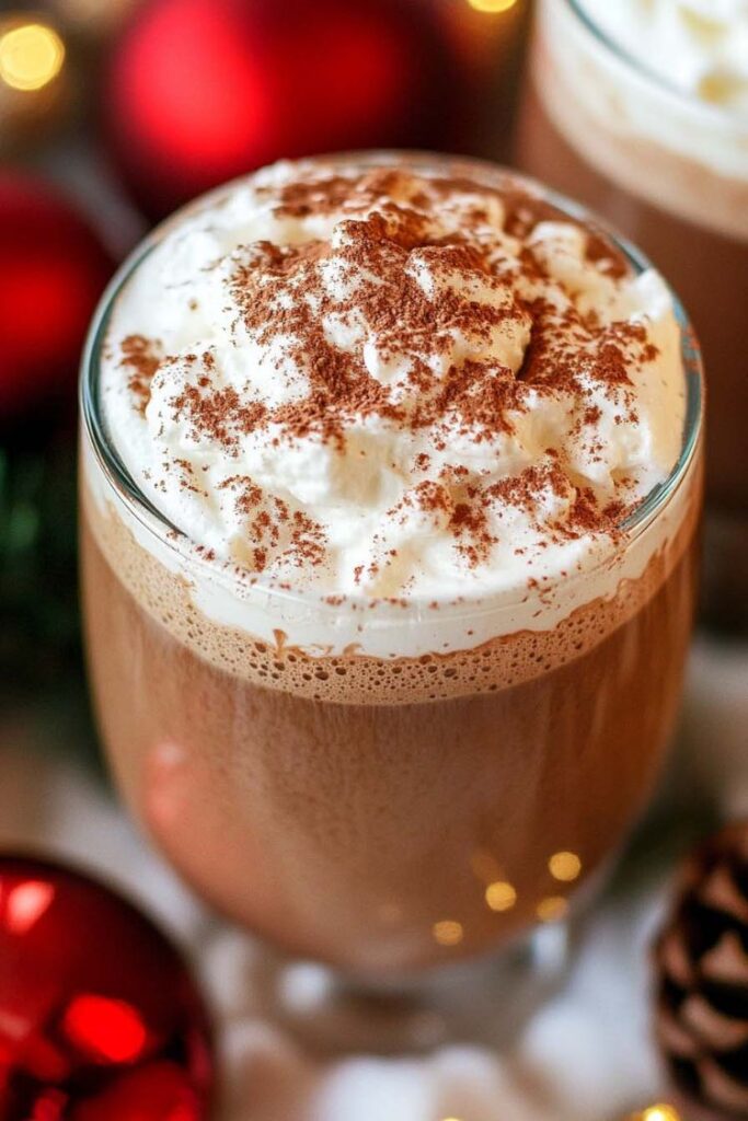 overhead view of glasses of peppermint mocha starbucks coffee topped with whipped cream and ready to serve