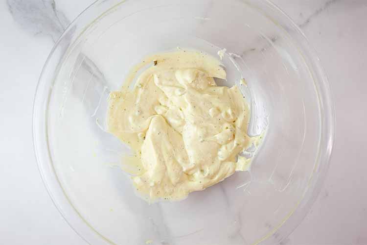 overhead view of fully combined dressing